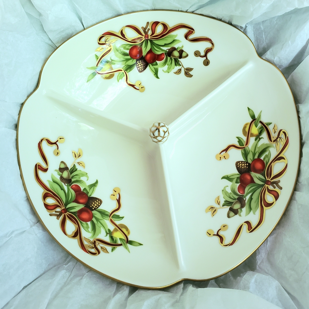 Tiffany & Co. Holiday White & Red Divided Serving Dish